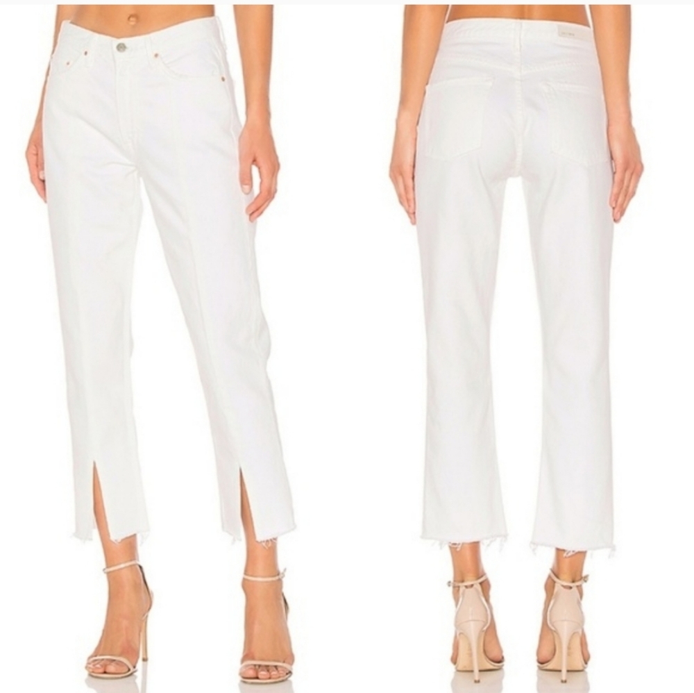 GRLFRND Cheryl white high waisted distres jeans